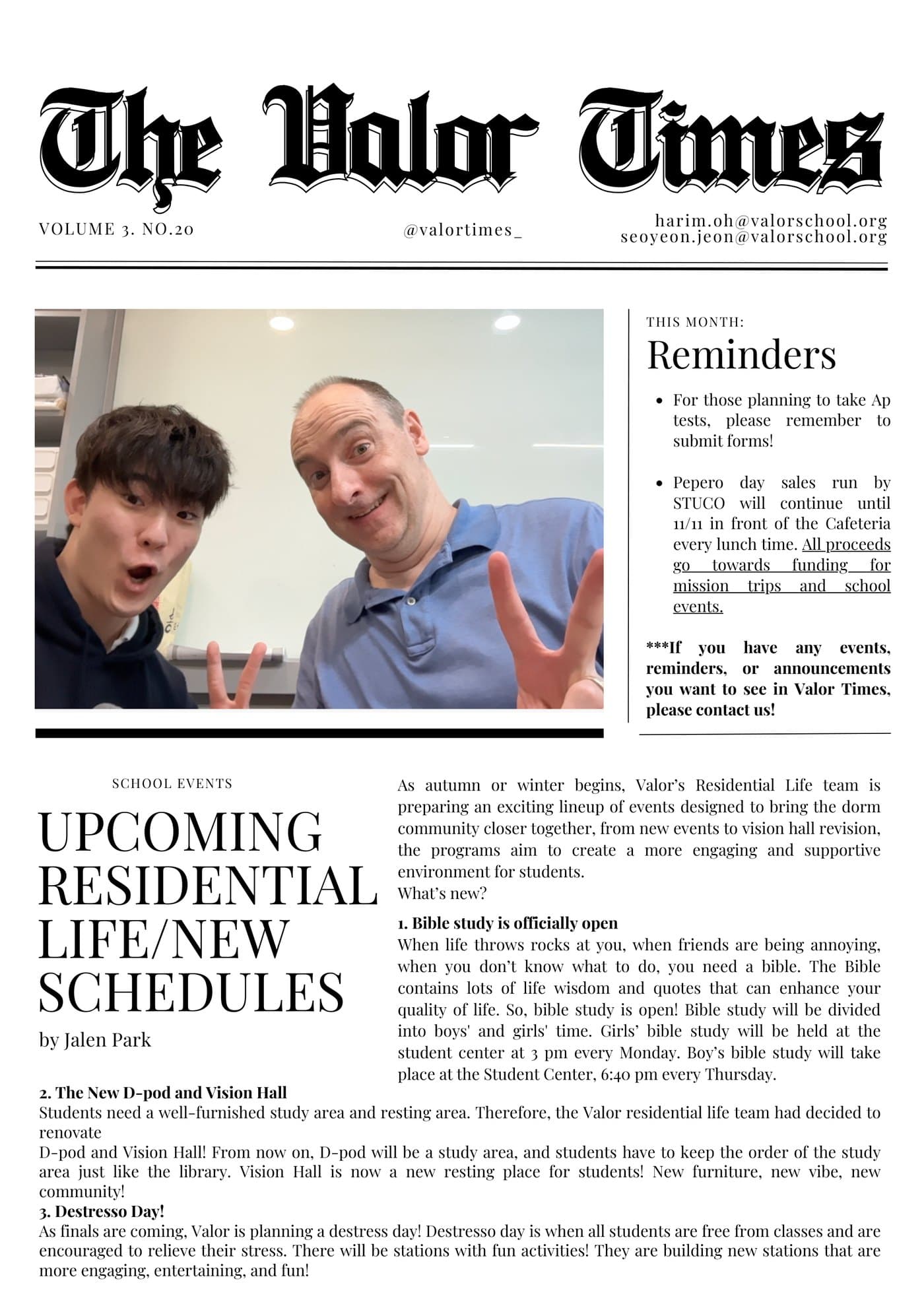 Front page of Valor Times Volume 3. No.20