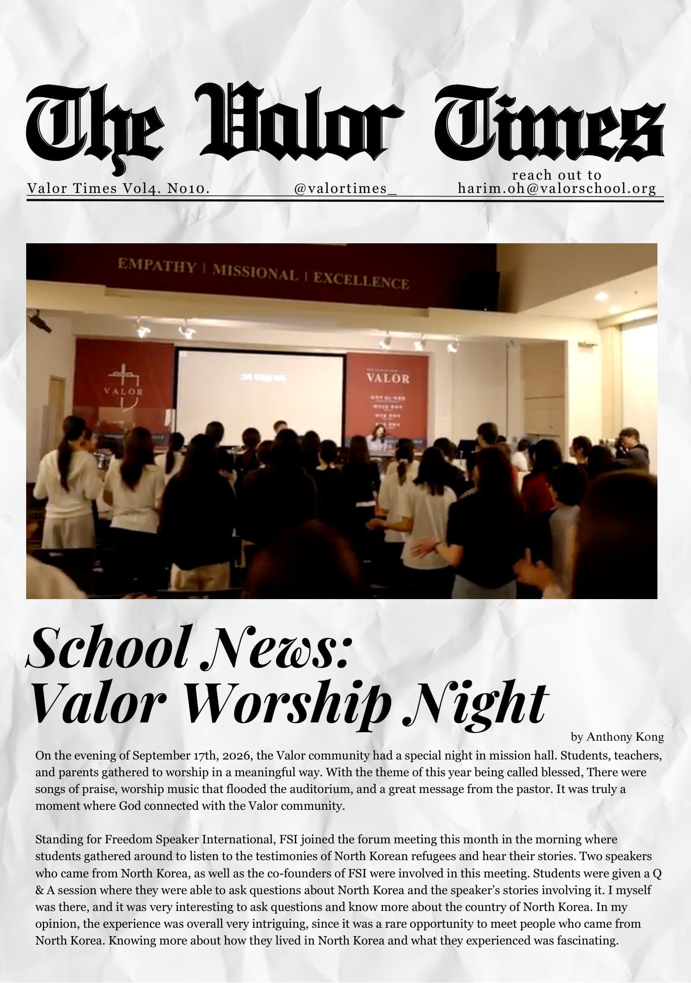 Front page of Valor Times Vol. 4, No. 10