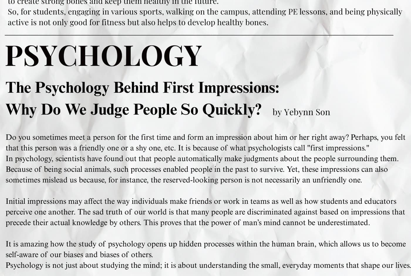 The Psychology page carrying the first impressions article